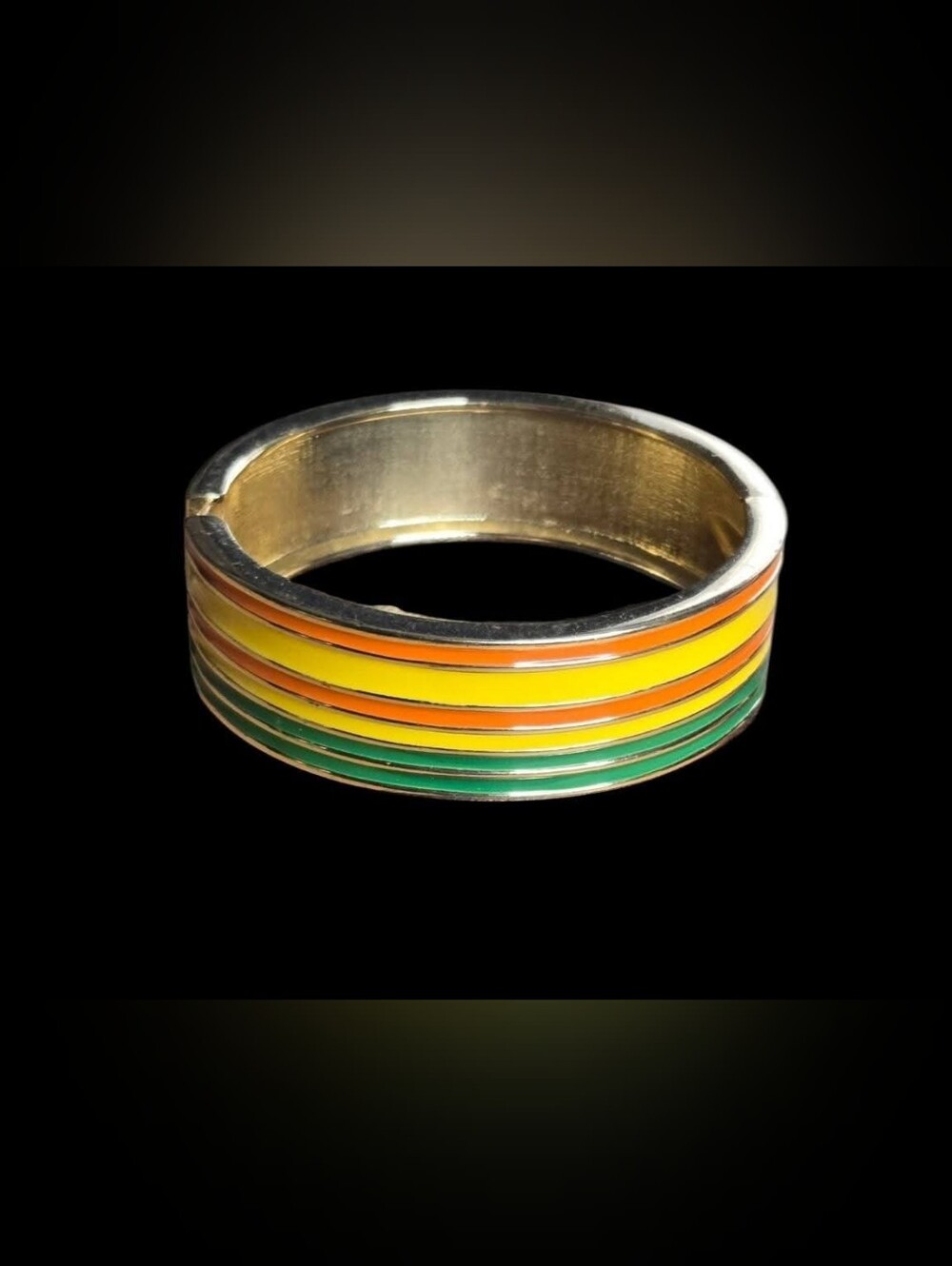 70s Multi-Color Enamel Neon Glow Striped Hinged Clamp Bangle Bracelet